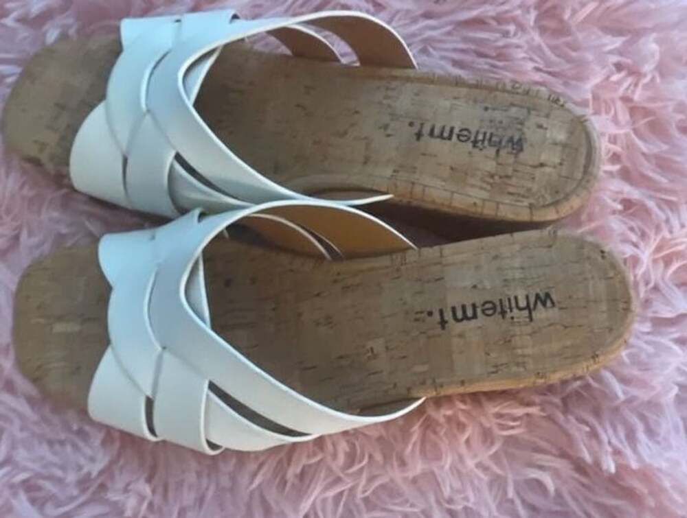 White Mountain Wedge Sandals White Cross Strap Cork Slide - Picture 6 of 9